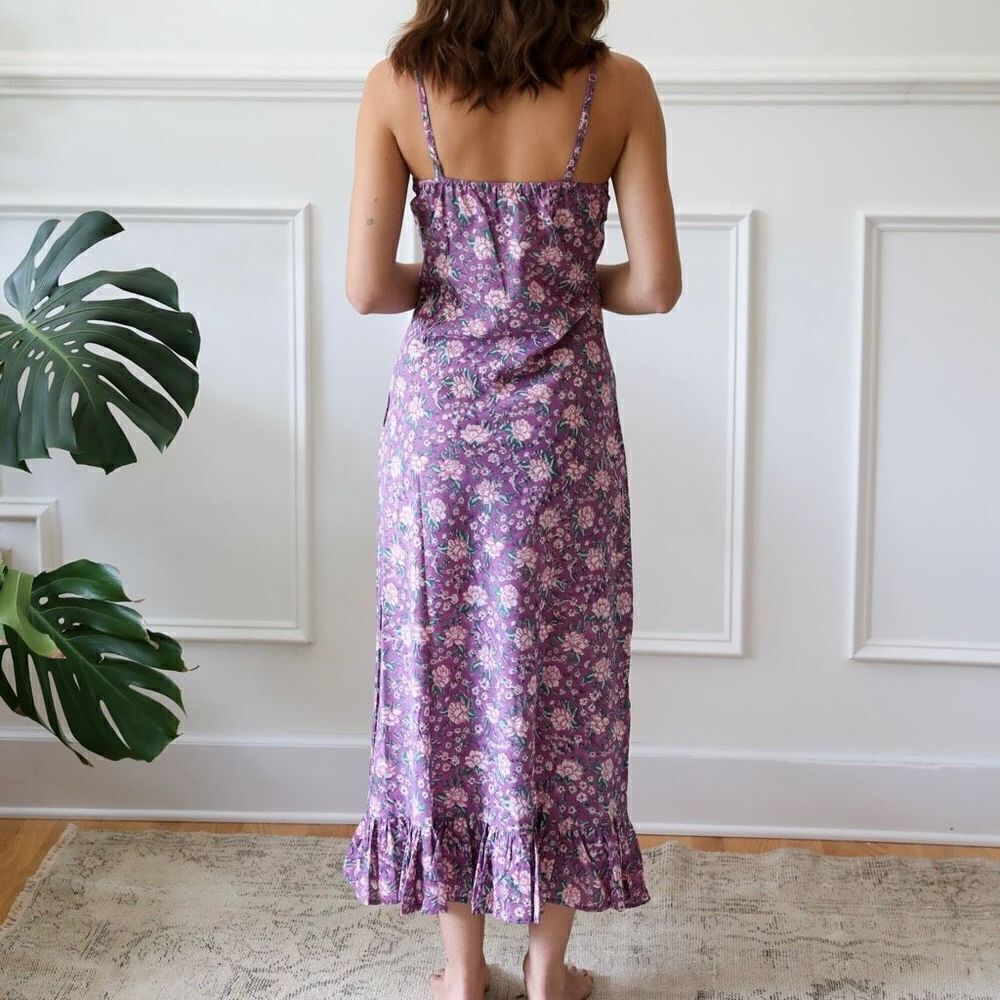 NEW Mille Resort Slip Dress Floral‎ Roma Ruffle Hem Midi Dress Purple Size S - Picture 5 of 5